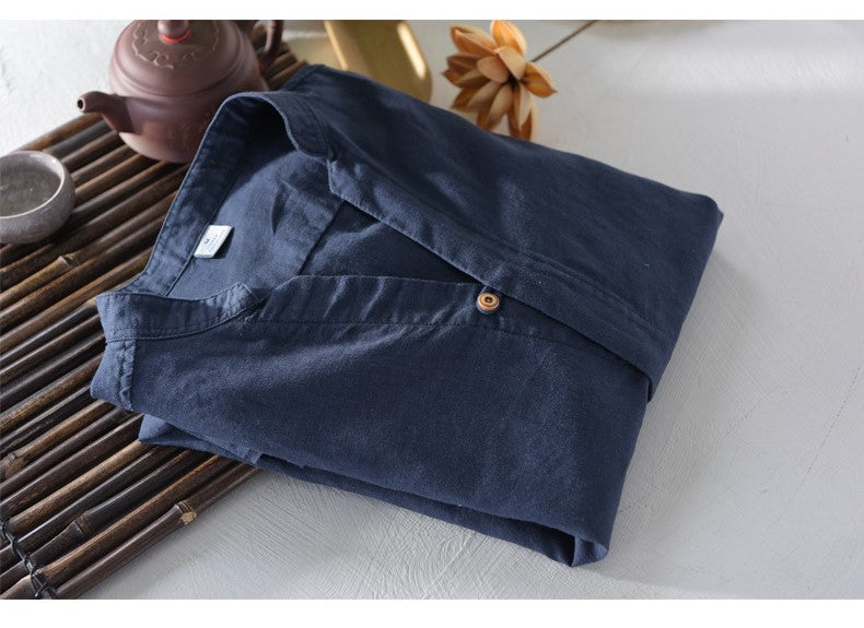 A Refine Your Look with Our Men’s Cotton Long Sleeve Navy Blue Casual Shirt