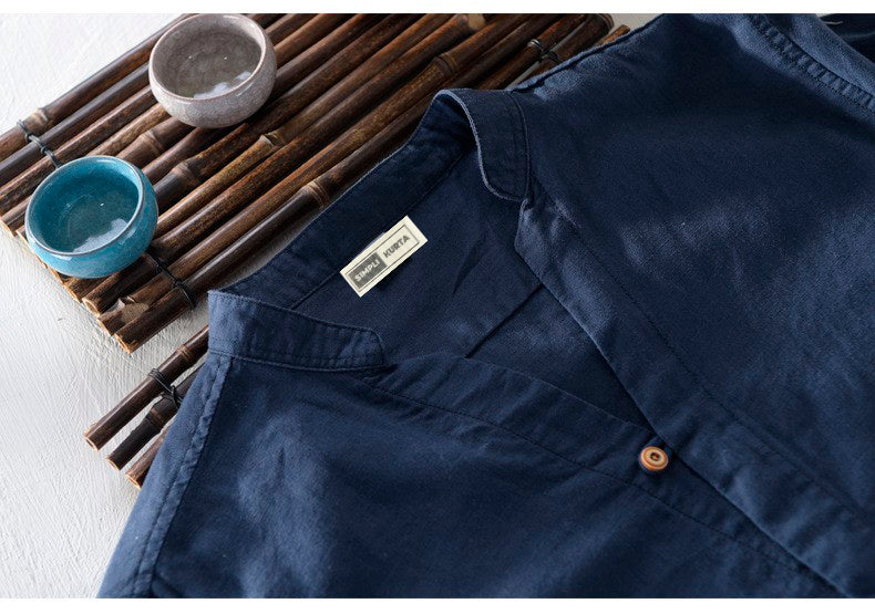 A Refine Your Look with Our Men’s Cotton Long Sleeve Navy Blue Casual Shirt