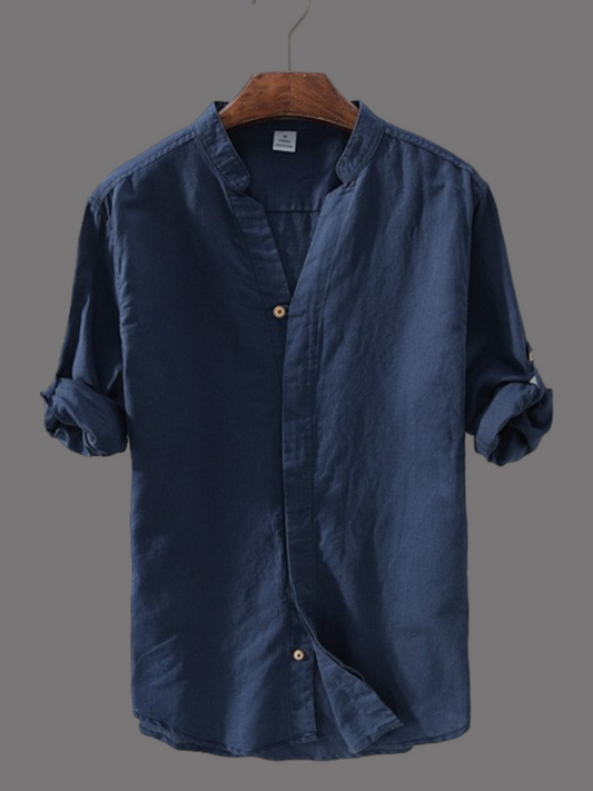 A Refine Your Look with Our Men’s Cotton Long Sleeve Navy Blue Casual Shirt