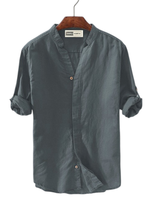 Men's Casual Mandarin Collar Shirt – Classic Grey