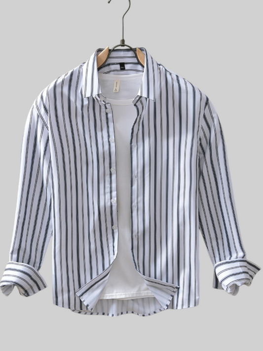 Men's Cotton White Stripe Full-Sleeve Shirt