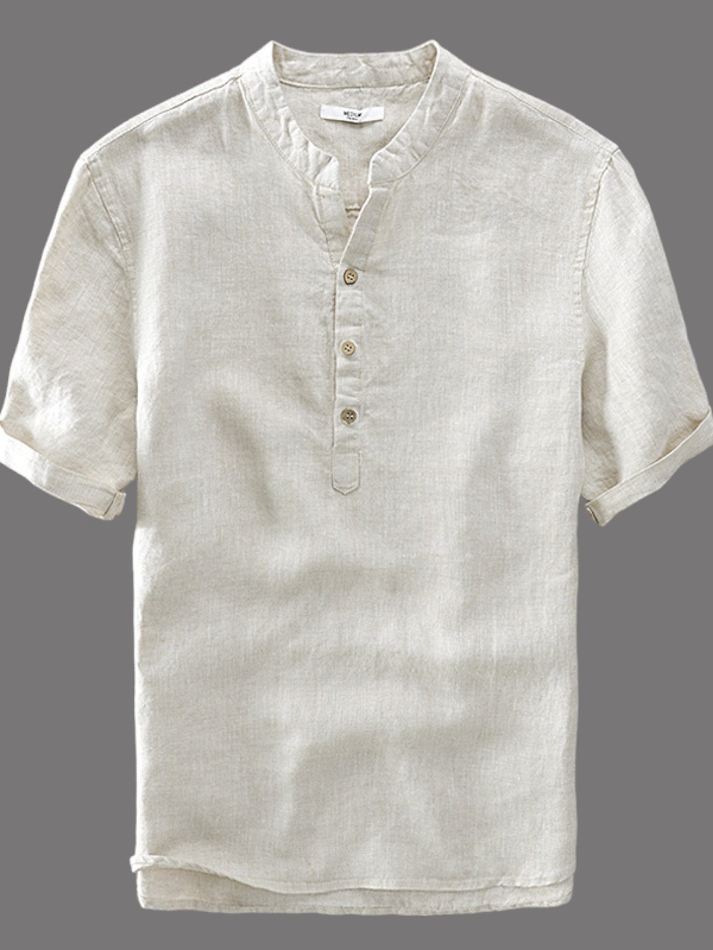 Khaki Short Sleeve Mandarin Collars Shirt For Men's