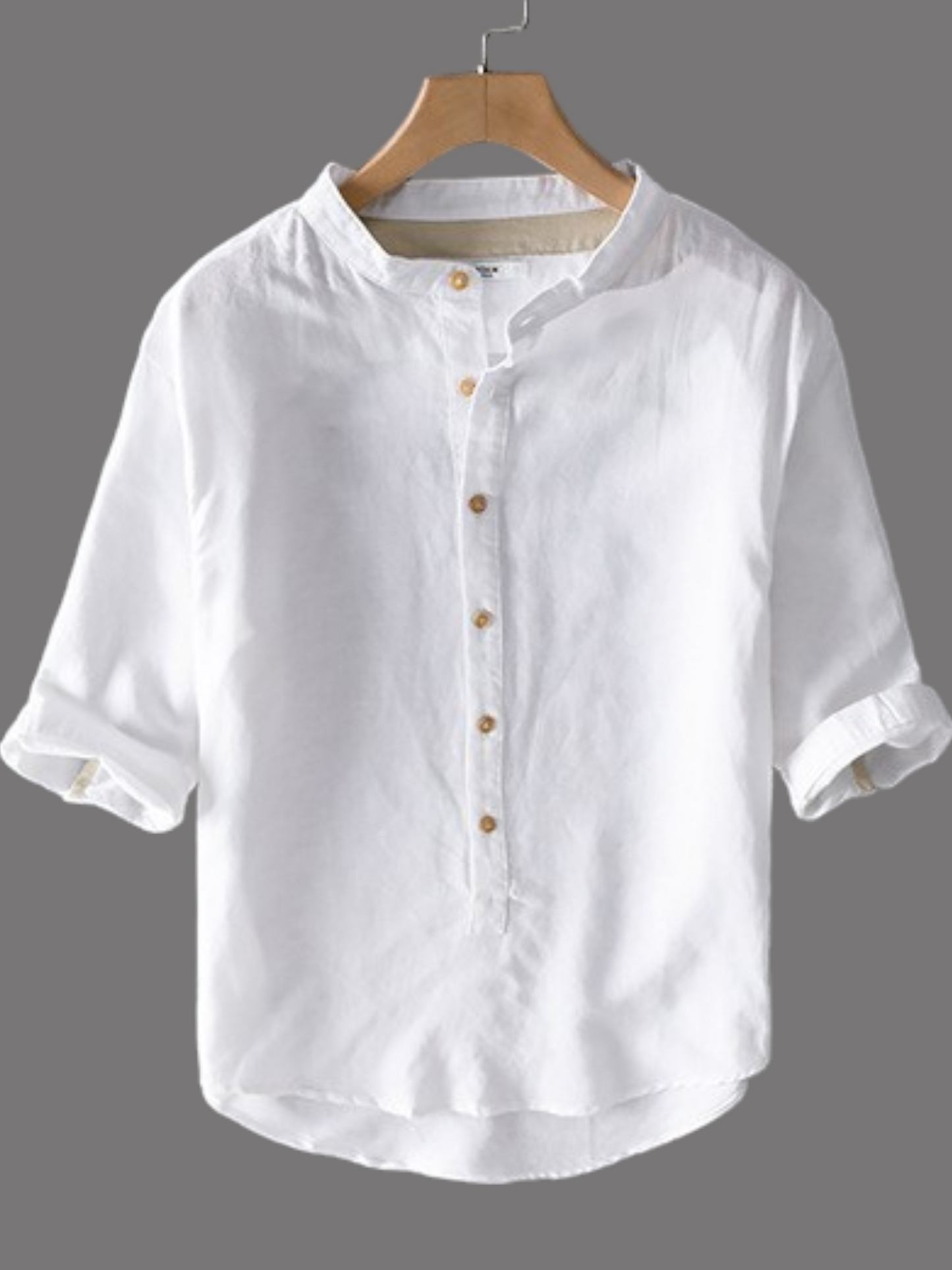 Men's Three-quarter Sleeve Cotton Stand-up Collar Casual Loose Cool white kurta Shirt