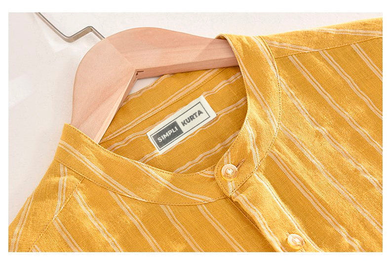 #Men's Cotton Mustard Yellow Kurta Shirt with Pocket