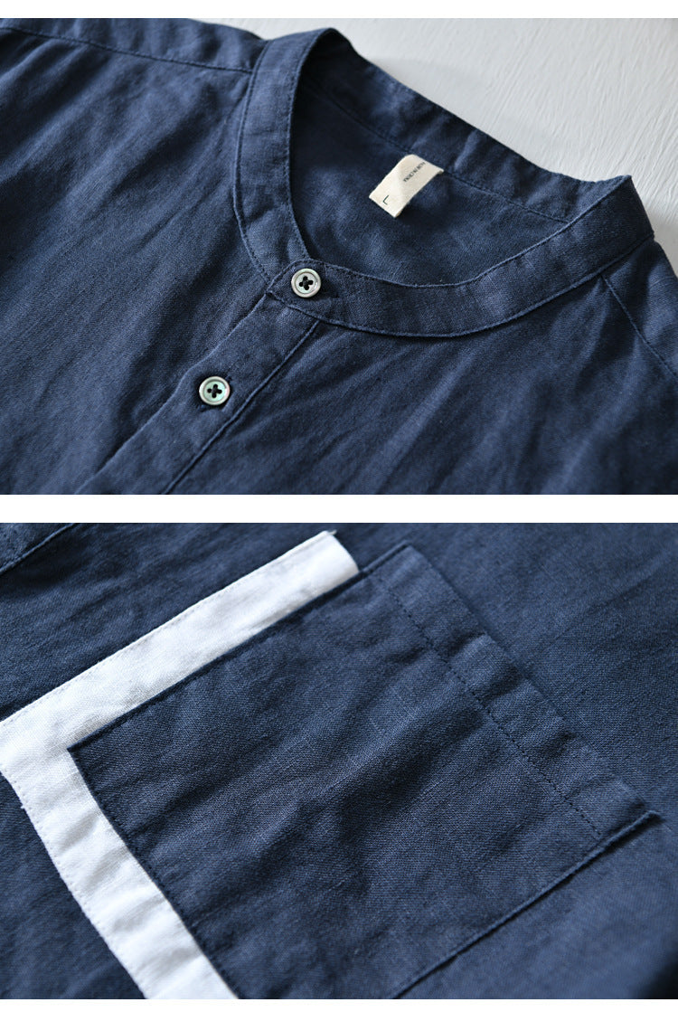 Loose & Casual Short-Sleeved Men's Blue Kurta shirt with Pocket