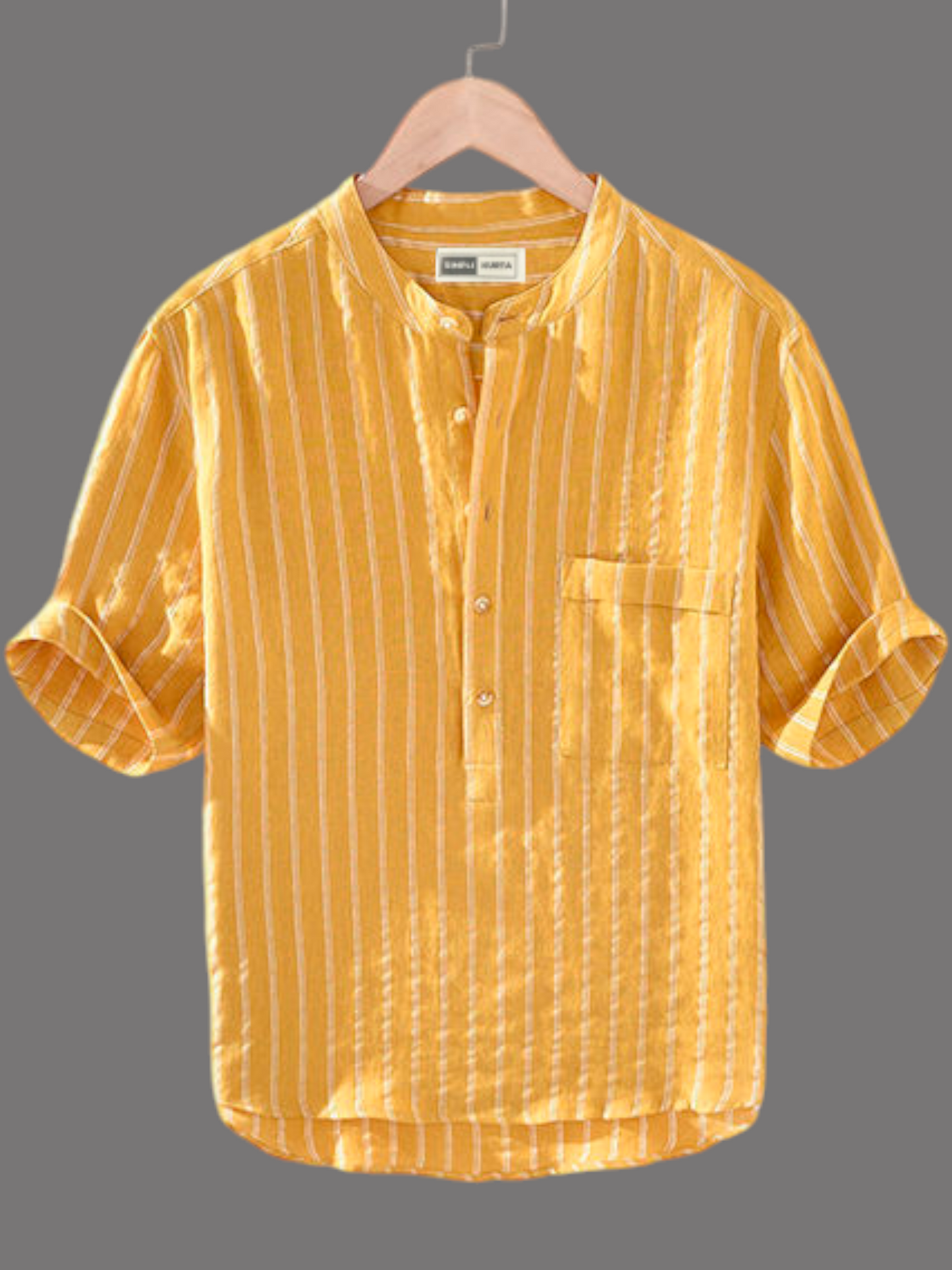 #Men's Cotton Mustard Yellow Kurta Shirt with Pocket